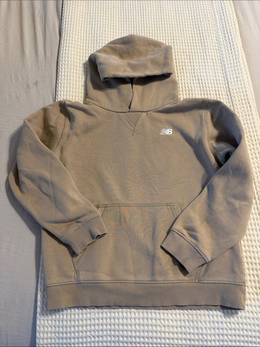 New Balance Taupe Beige Kids Hoodie with White Logo